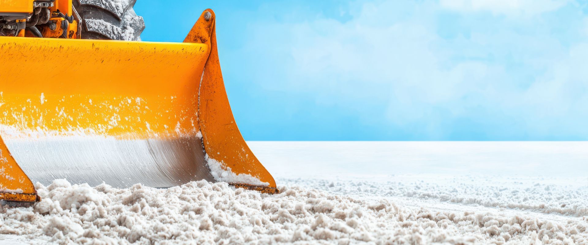 Eine große Baggerschaufel im Schnee